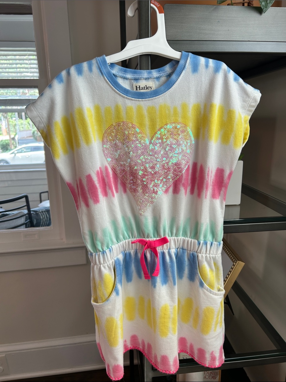 Hatley Girls' Tie-Dye Heart Dress - White with Pink, Yellow, Blue
